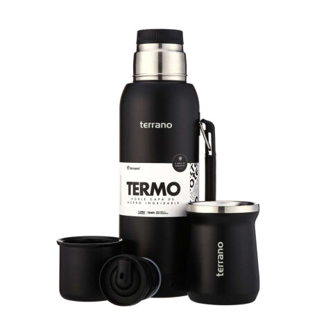 Kit Termo 1Lt Con Base De Silicona + Mate De Acero Tradicional Negro
