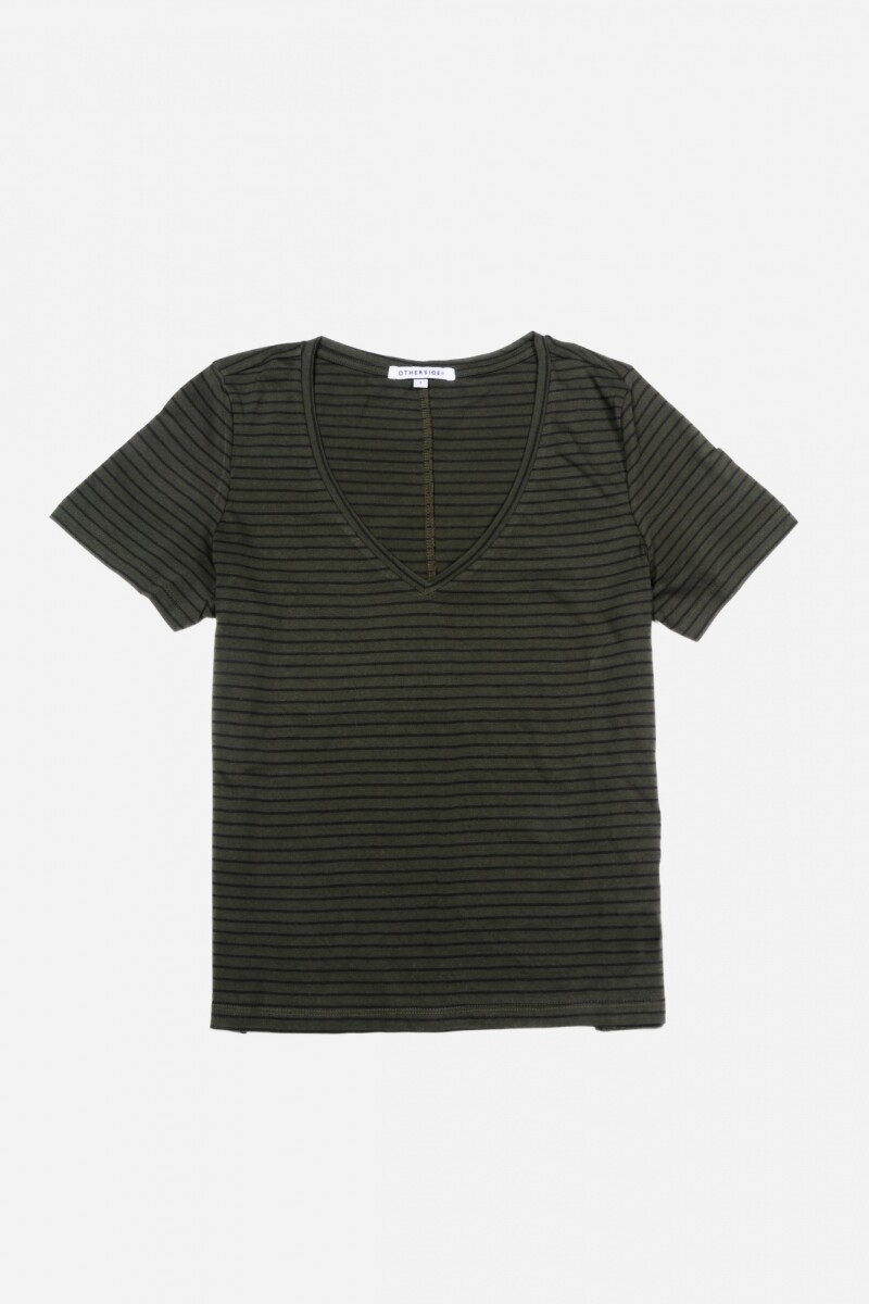 T-Shirt manga corta rayada VERDE OLIVA