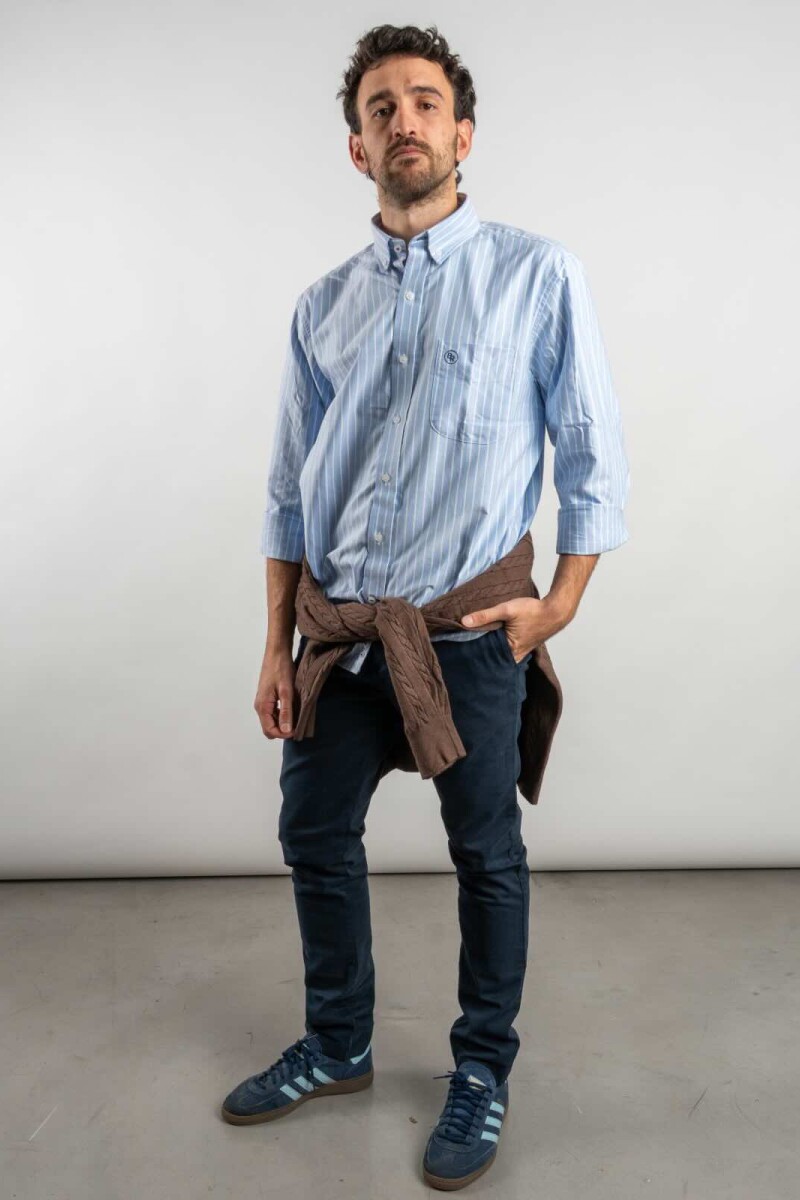 Camisa Oxford Rayada Brixton Butcher Celeste