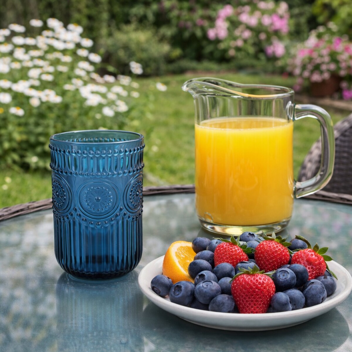 Vaso de Vidrio Labrado Largo Set 6 Unidades - Azul 