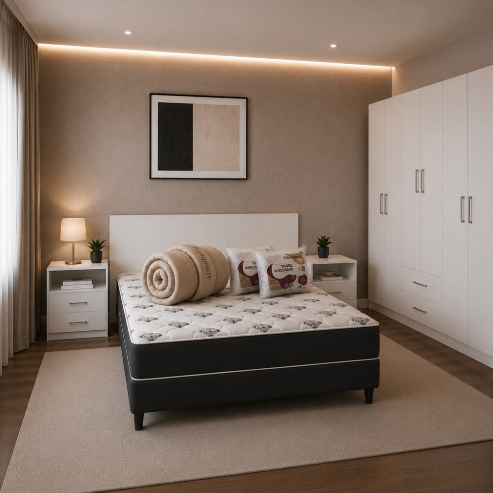 COMBO DORMITORIO: SOMMIER 2 PLAZAS + ACOLCHADO + ALMOHADAS DE REGALO COMBO DORMITORIO: SOMMIER 2 PLAZAS + ACOLCHADO + ALMOHADAS DE REGALO