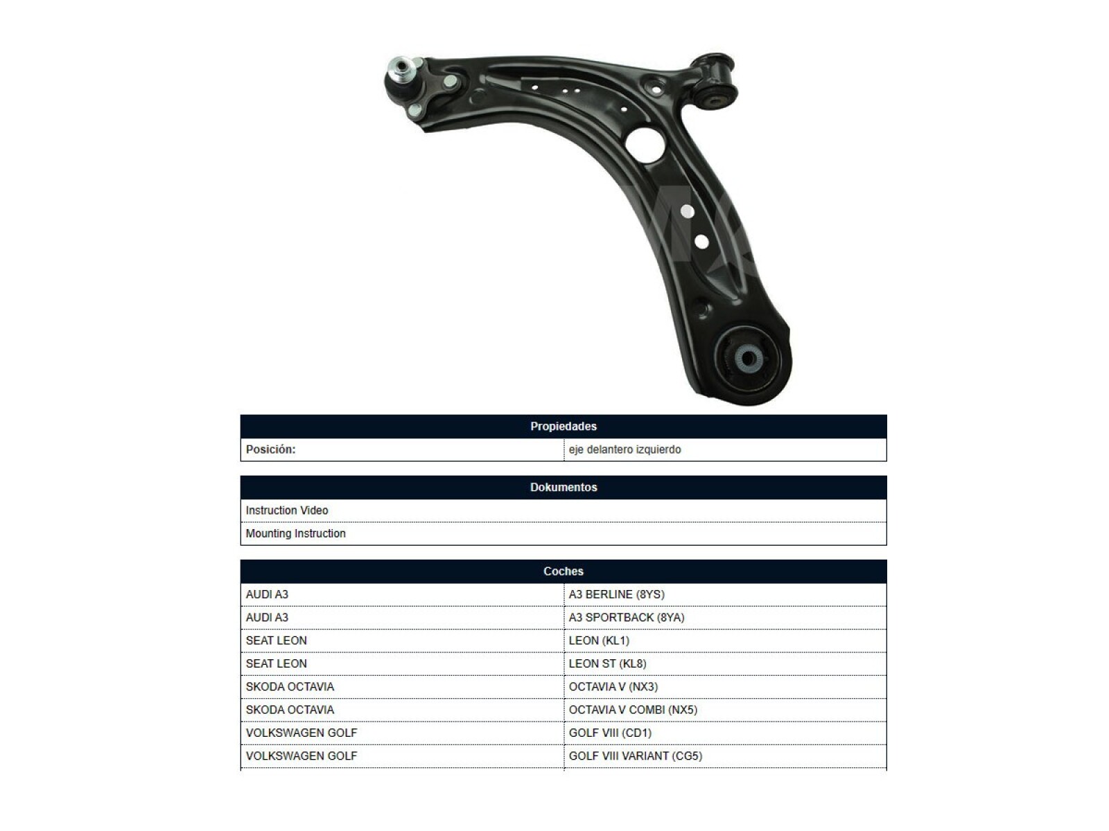 Parilla De Suspension Delantera Audi A3 13-18 Izq 
