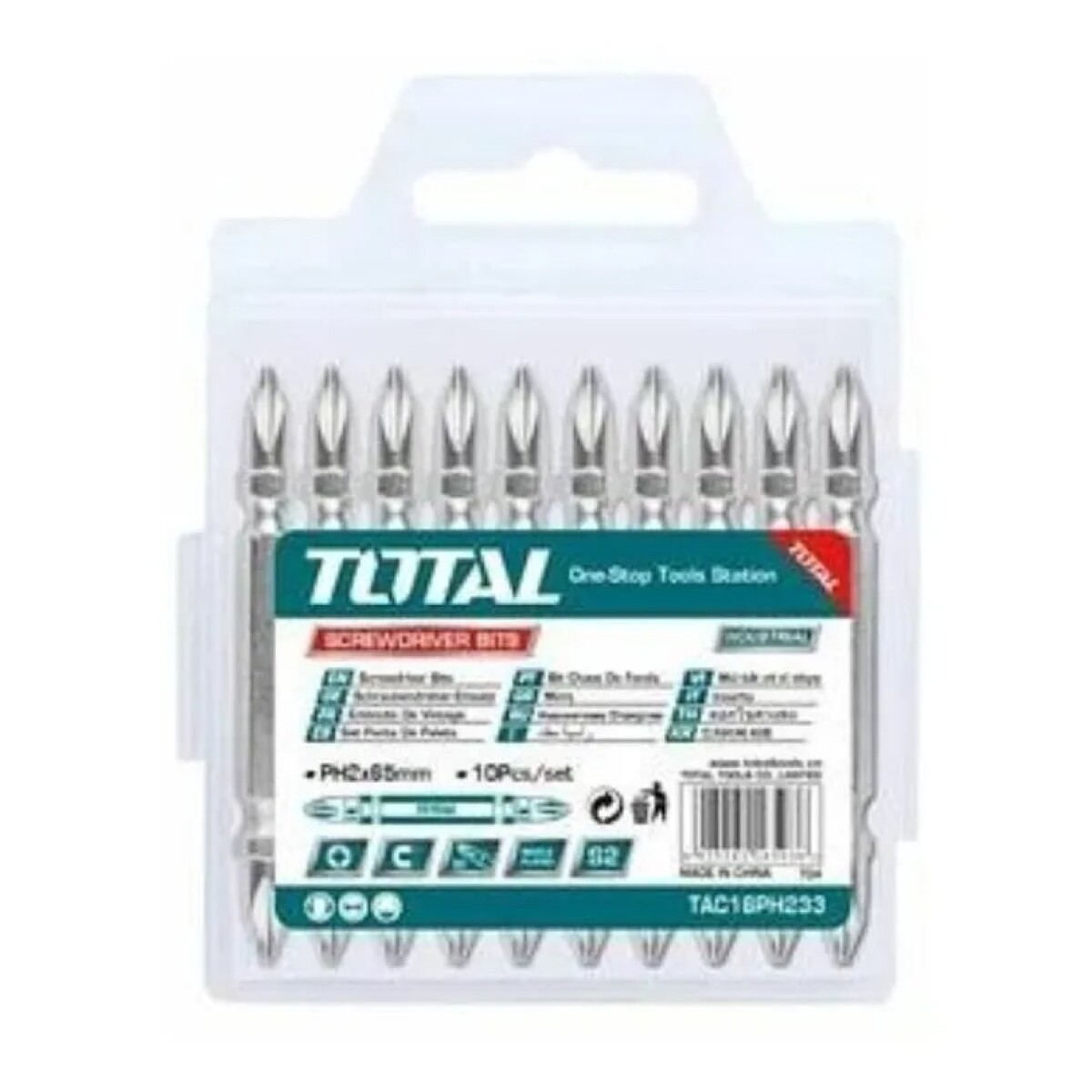 Juego Kit 10 Puntas Atornillador Phillips PH2 65mm Total 