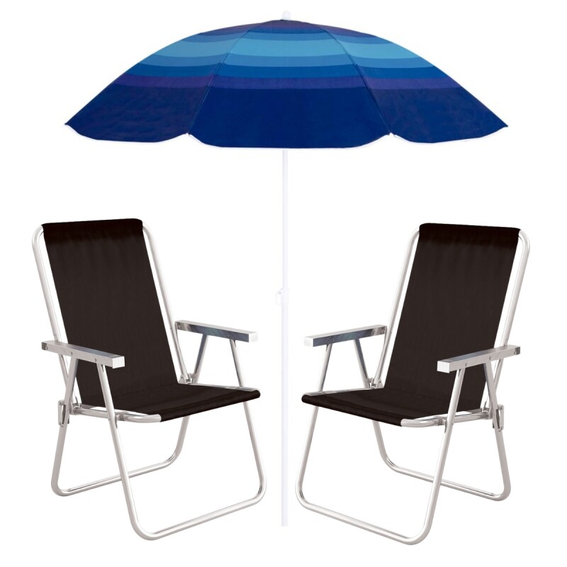 Set x2 Silla Alta Conforto Aluminio + Sombrilla NEGRO