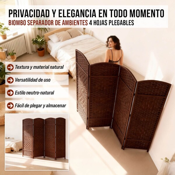 Biombo Divisor Separador Ambientes 4 Paneles Rattan 180m Rattan Imback Color Marron Oscuro Biombo Divisor Separador Ambientes 4 Paneles Rattan 180m Rattan Imback Color Marron Oscuro