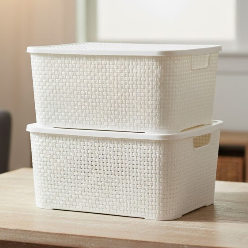 Set x2 Caja ratán 20 lts BLANCO