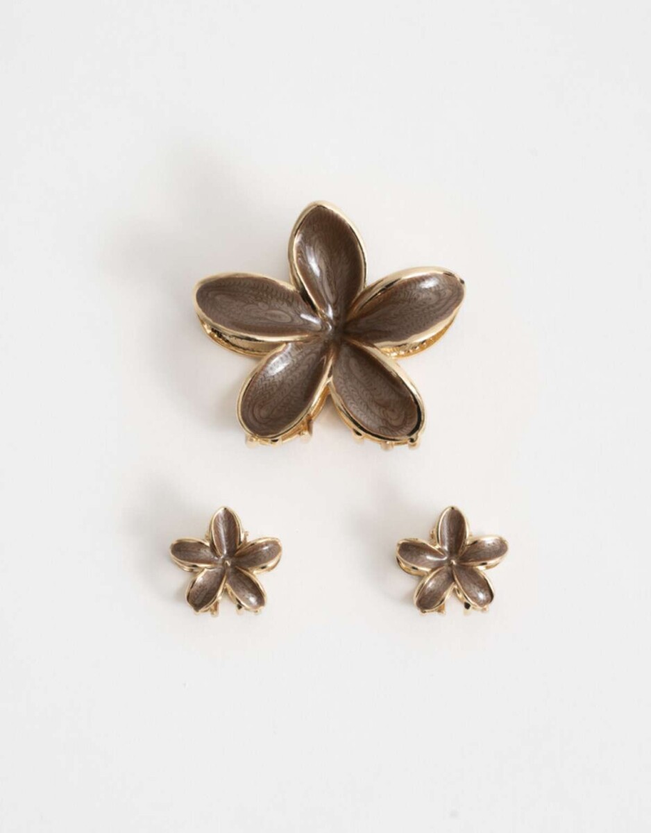 Set De Broches Flor Hawaiana - Marron Medio 