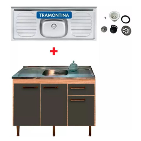 Mueble Bajo Mesada + Pileta Inox Tramontina La Tentación Mueble Bajo Mesada + Pileta Inox Tramontina La Tentación