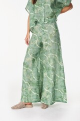 Pantalon Cuarzo Lino Estampa Verde