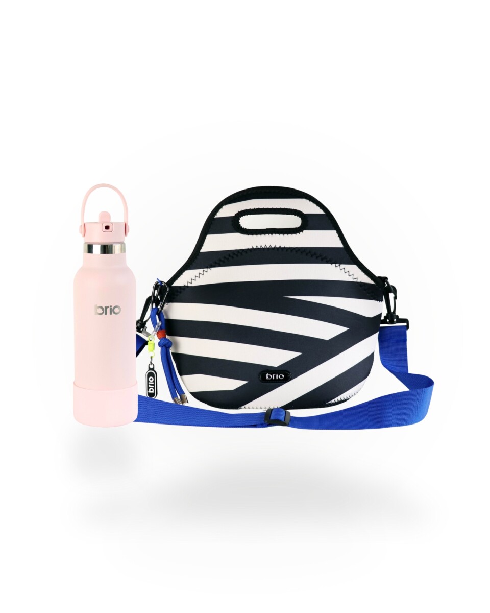 Set de lunchera Big de neopreno con correa ajustable y botella de acero inoxidable 500ml brio - set-classic/rosa 