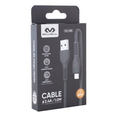 Cable micro USB Miccell 2.4A 1.0M Negro