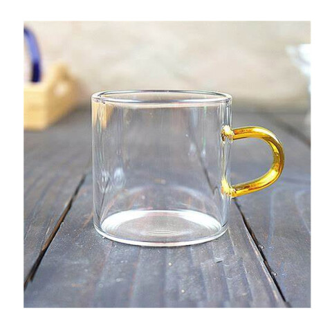Taza de vidrio traslúcido con asa dorada 5.5x5.5cm Taza De Vidrio Traslúcido Con Asa Dorada 5.5x5.5cm