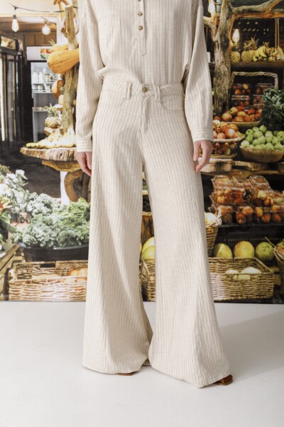 PANTALON WIDE XL LINEN SS26 Crudo Rayas