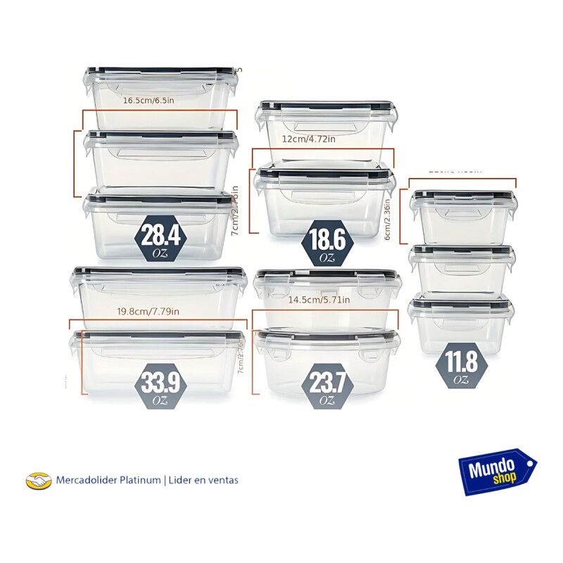 Set 12 Recipientes Tarros Hermeticos Con Tapa Plastico Blanco