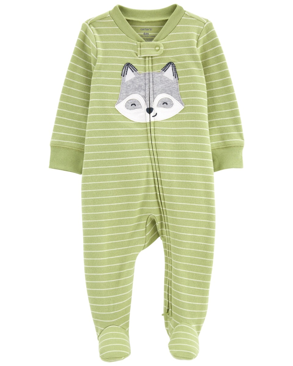 Pijama una pieza de algodón con pie estampa mapache 