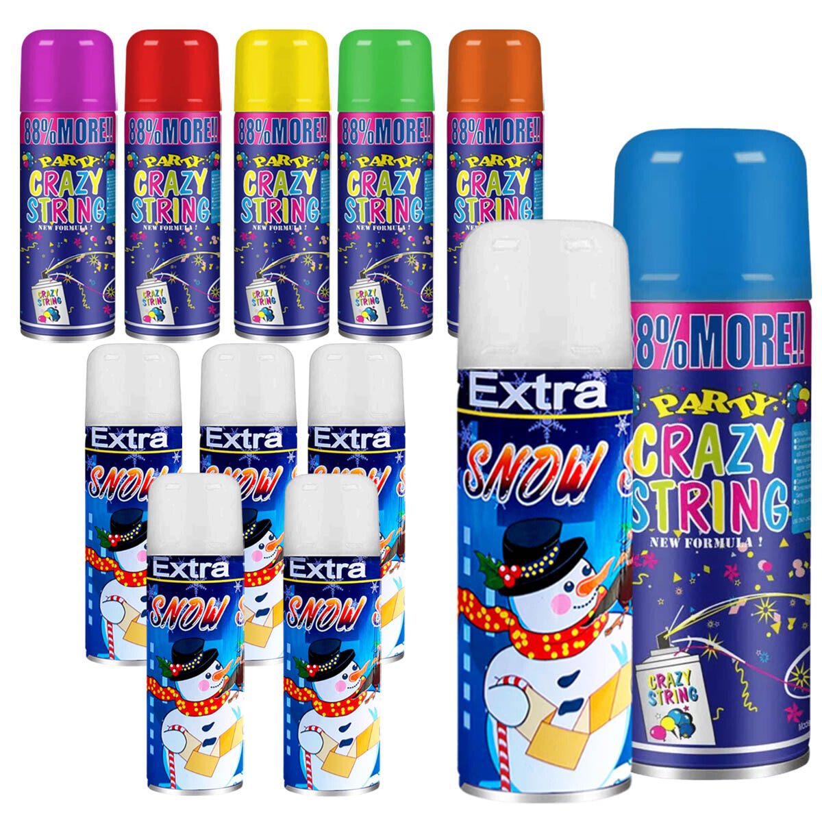 Set Cotillón Nº46 Spray Nieve Espuma + Serpentina x12 - Cot002039 
