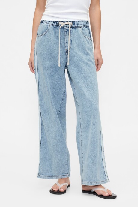 Jean Wide Leg Pull On Mujer Medium Wash