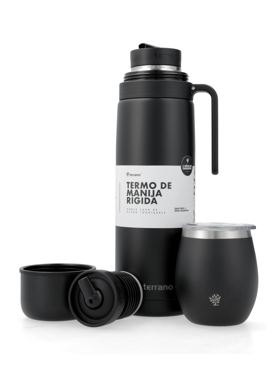 Termo Manija Rigida + Mate Acero inox. - Negro Con Tapa 