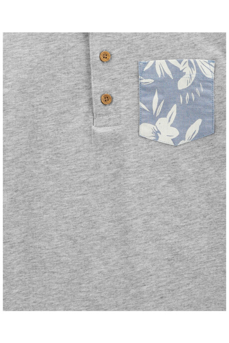 Remera henley de algodón, manga corta, con bolsillo Sin color