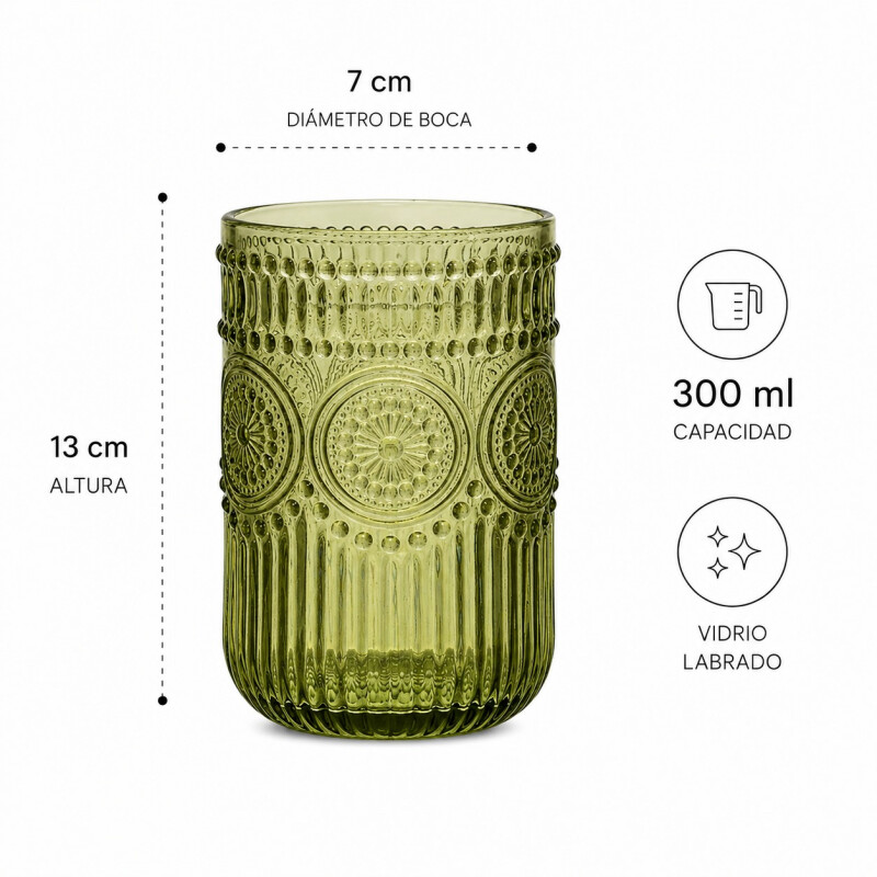 Jarra Labrada 1 Litro y 6 Vasos 300 ml Set Vidrio Verde