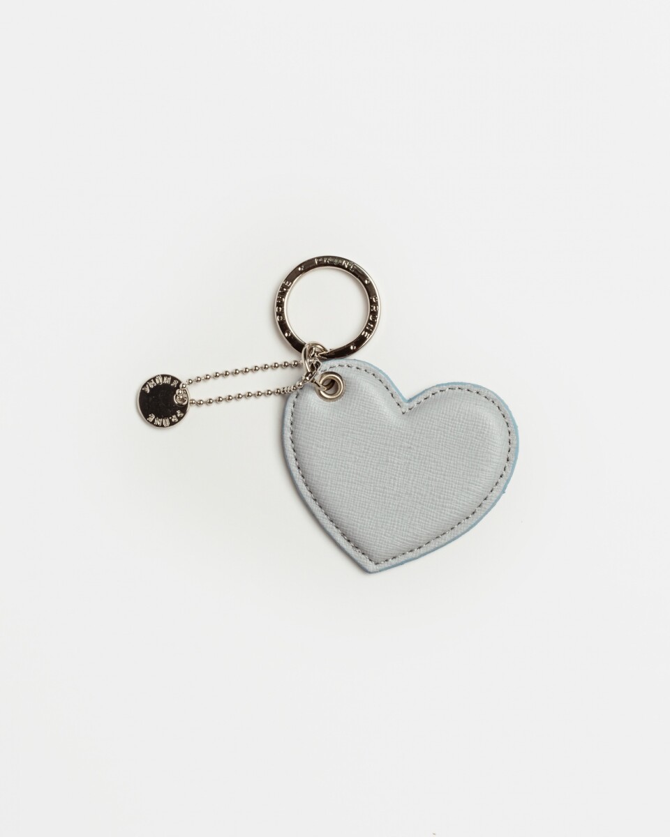 Llavero Heart En Cuero Grabado Saffiano - Celeste 