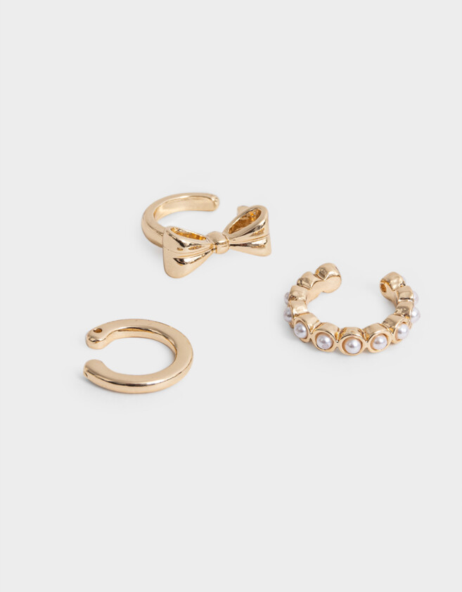 Bijou Cuff Con perlas Set De Earcuffs Con Moño - Dorado