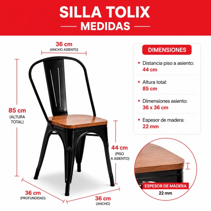 Silla Tolix asiento en madera vintage NEGRO MATE