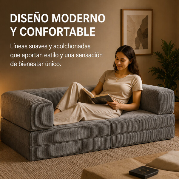 Sofá Sillón Cama ComboHome Teddy Premium 3 Cuerpos Corderoy Gris 1