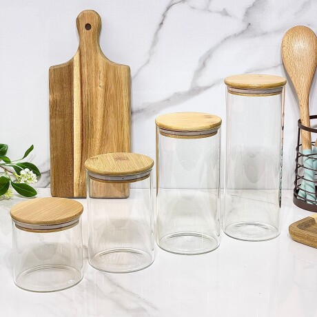 Recipiente Hermético Multiuso Vidrio C/Tapa Bambú 1400ml (Alto 20cm x Ø 10cm) Recipiente Hermético Multiuso Vidrio C/Tapa Bambú 1400ml (Alto 20cm x Ø 10cm)