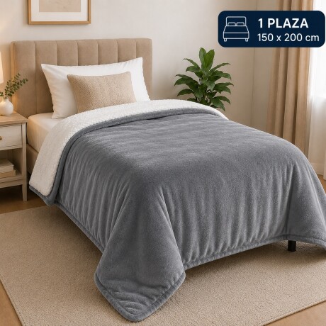 Frazada Manta Polar con Corderito 1 Plaza 200x150cm Gris