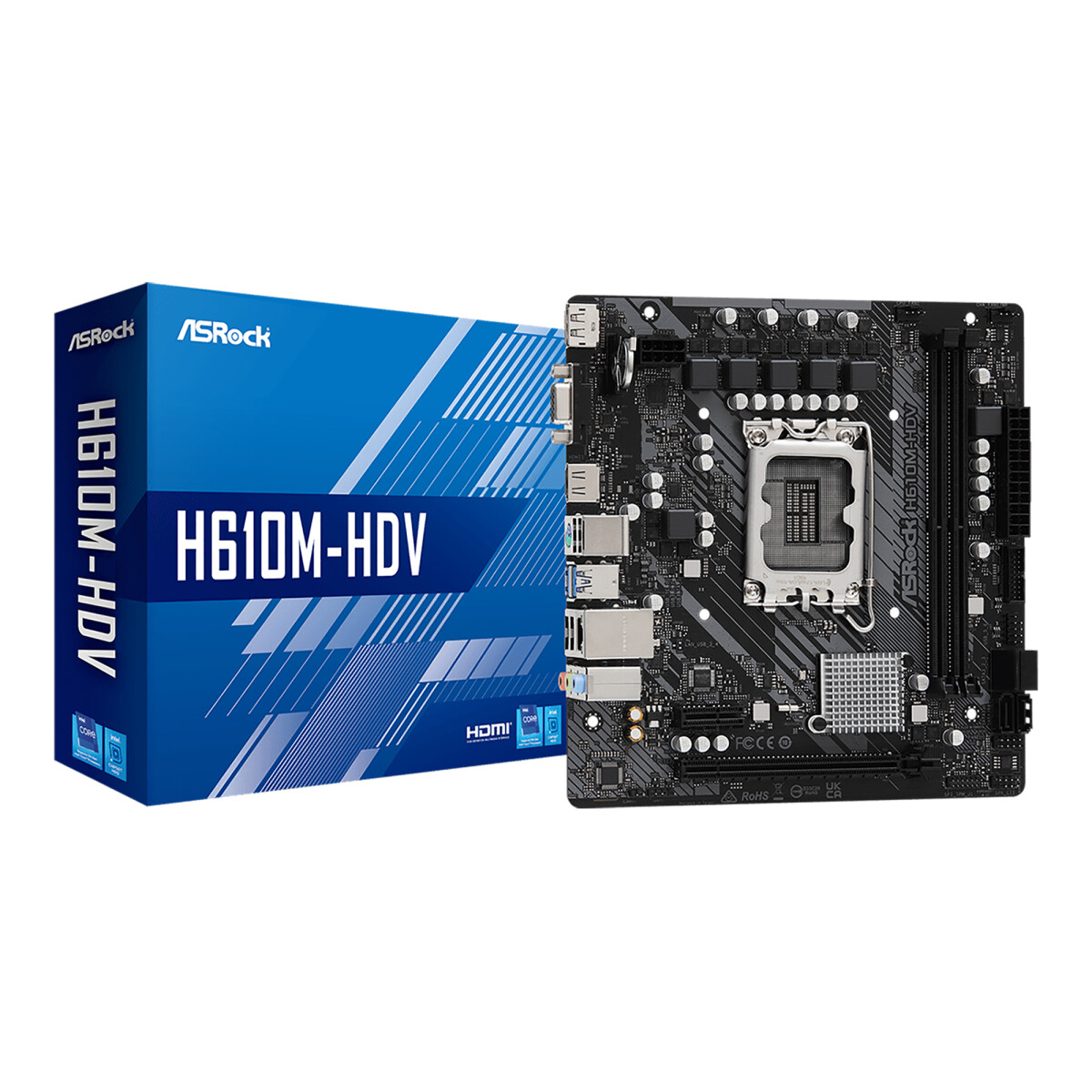 Asrock - Tarjeta Madre H610M-HDV - Socket LGA1700. DDR4 3200. D-sub, Hdmi, Display. 4 X SATA3. 10 X 