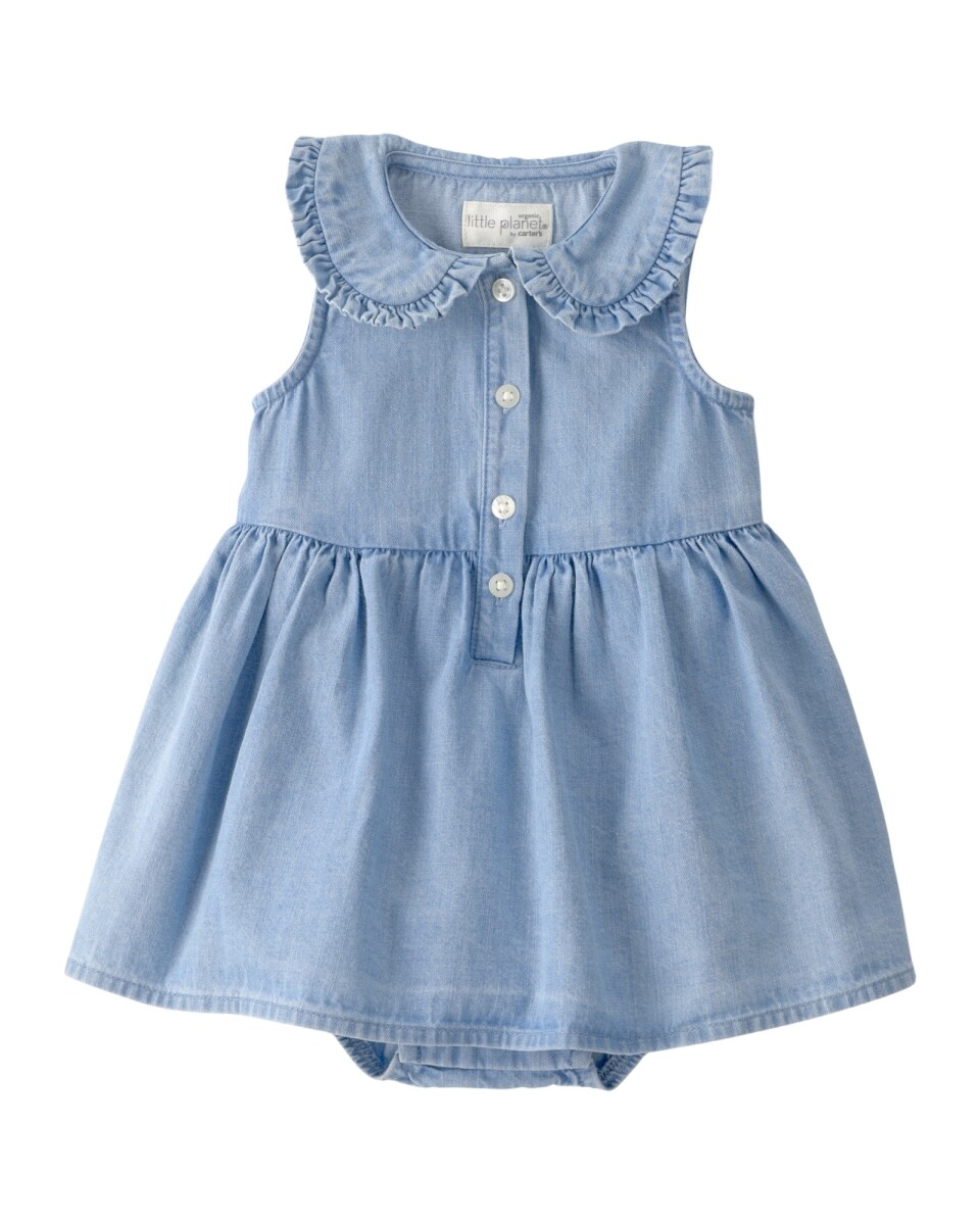 Vestido de chambray de algodón orgánico, cuello Peter Pan 