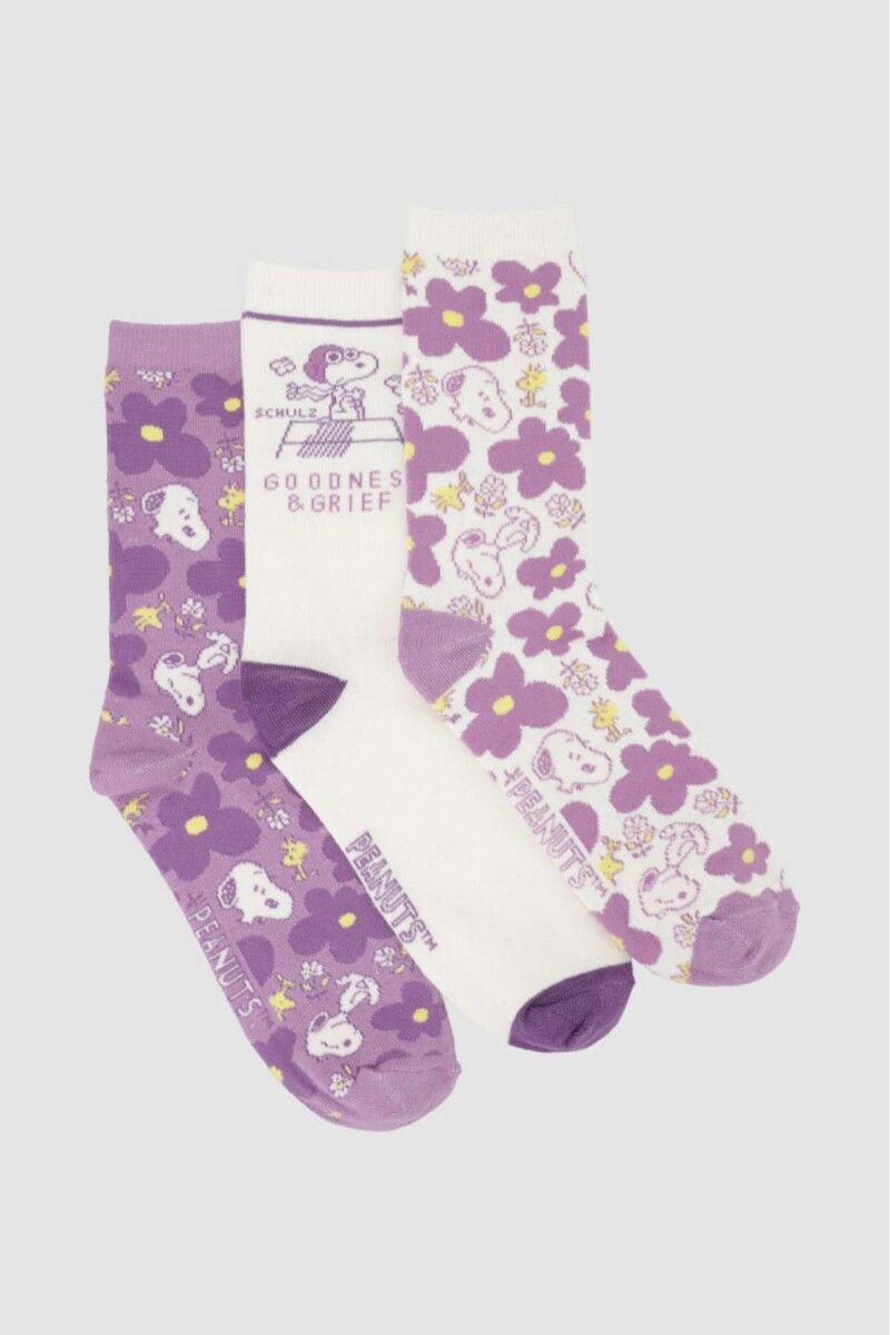 Pack x3 medias dama media caña  snoopy - Variante 26 