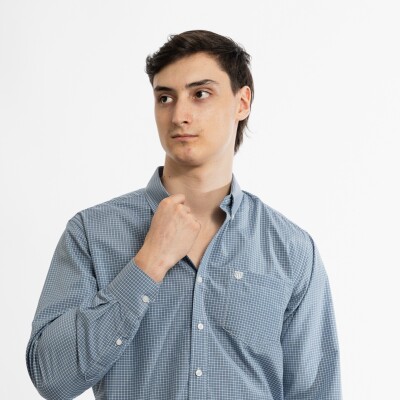 Camisa Clásica Cuadro verde gris