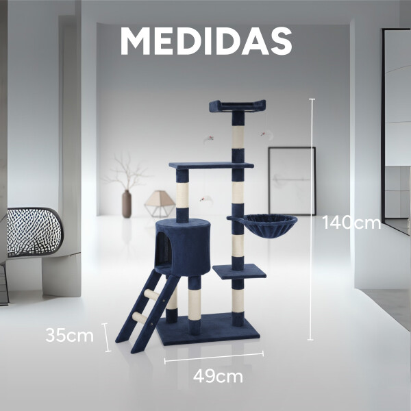 Rascador Torre 5 Niveles En Felpa Y Sisal Para Gato Juego Color Azul