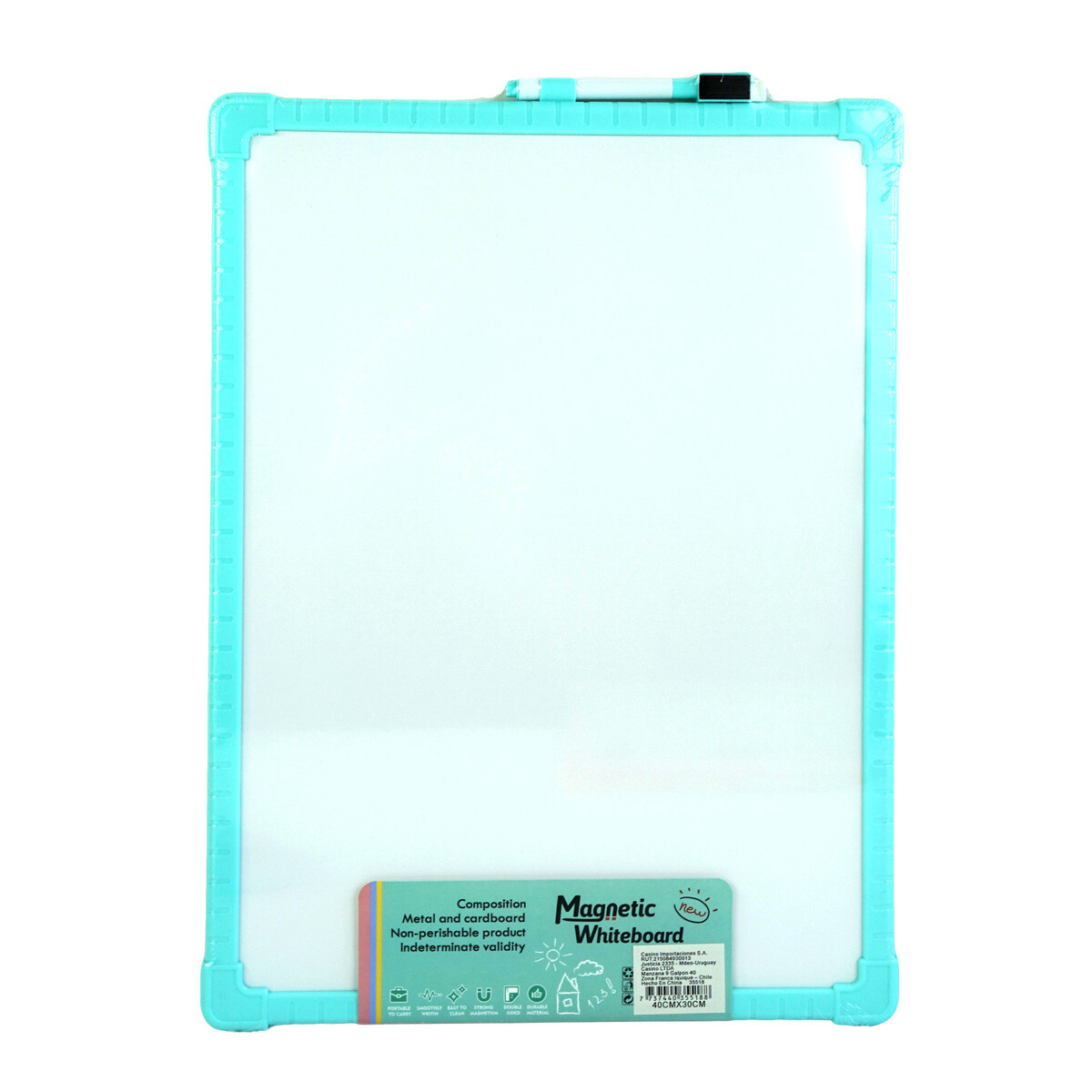 PIZARRA BLANCA C/MARCADOR 2IMAN 308GR 40X30X1CM 4 COLORES 