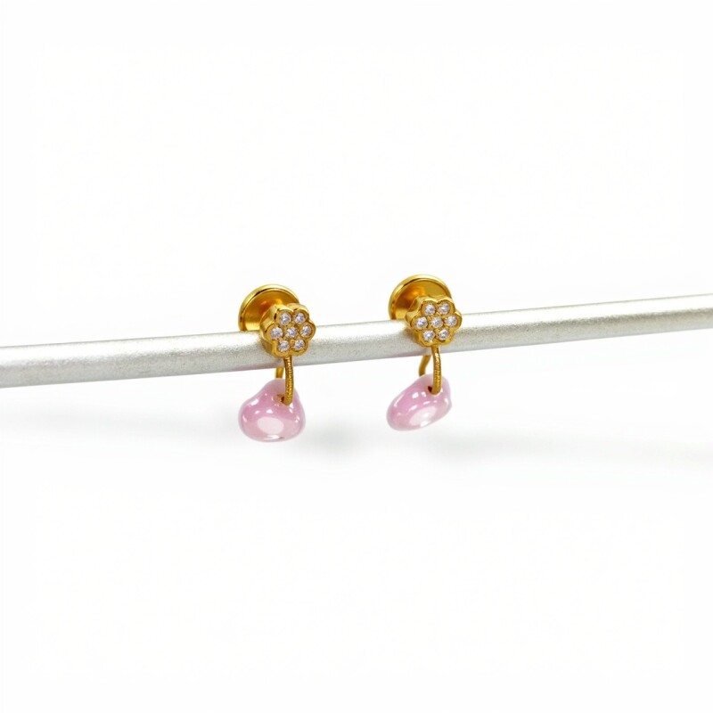 Caravanas Flor y Lagrima Zirconia rosa - Oro bajo - Zirconias rosa y blanca - CA8163 conpiedra