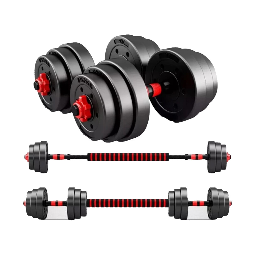 Mancuernas Set 3 En 1 Con Barra 20kg Rojo