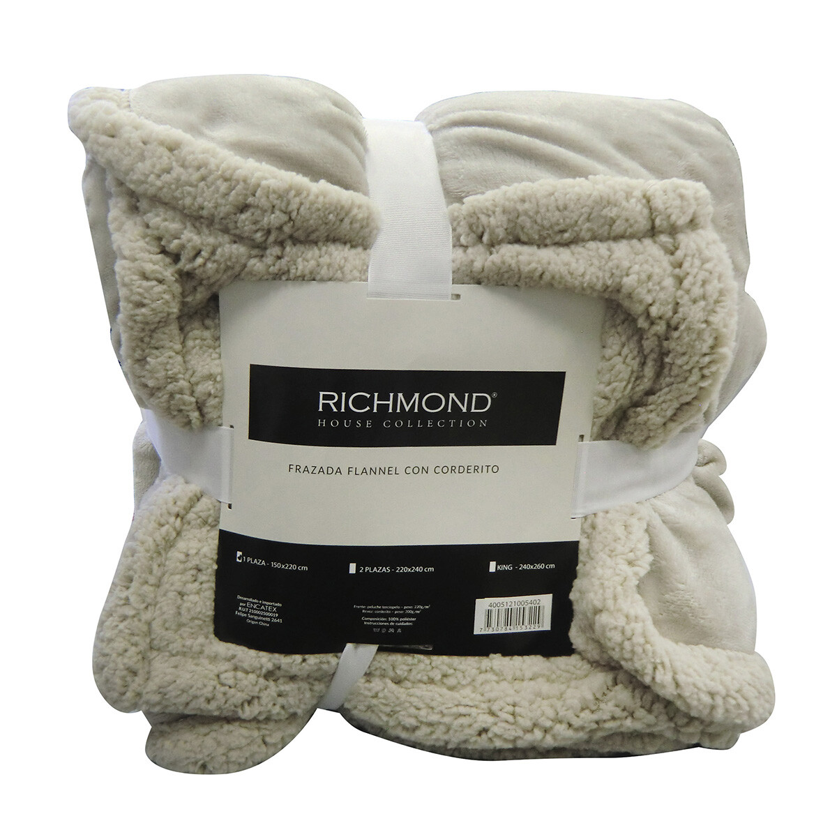Frazada Flannel con Corderito 2 Plazas Richmond 220 x 240 cm - BEIGE 