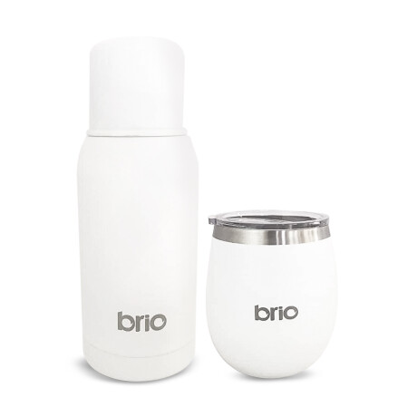 Set De Termo 750 Ml Y Mate Con Tapa brio Acero Inox Blanco