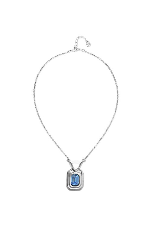 COLLAR DE ALEACIÓN DE METALES BAÑADO EN PLATA DE LEY CON CRISTAL FACETADO AZUL Colgante