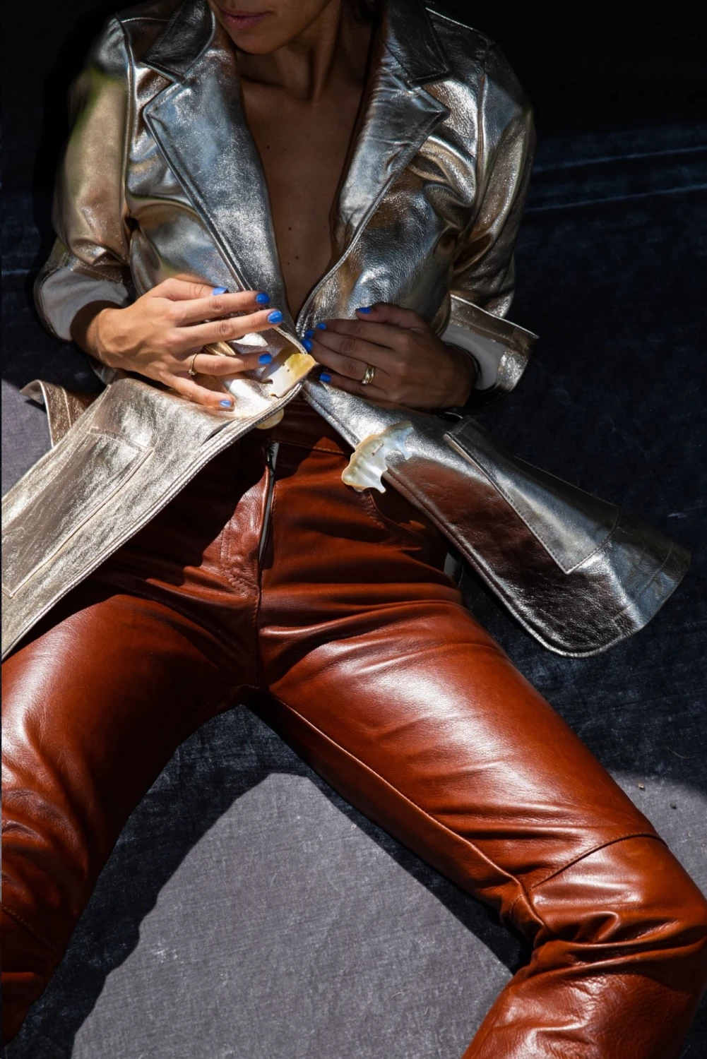 Leather jeans cognac 36