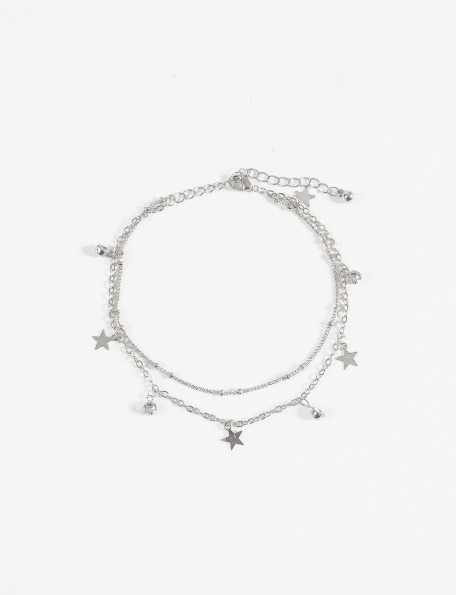 Tobillera doble dije estrella - plateado 