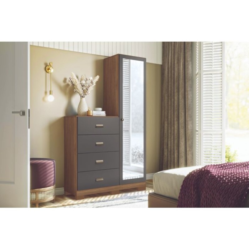 Cómoda Estilo - Style 4 Cajones y 1 Puerta con Espejo - Jatoba/Grafito - Ideal para tu Dormitorio Cómoda Estilo - Style 4 Cajones y 1 Puerta con Espejo - Jatoba/Grafito - Ideal para tu Dormitorio