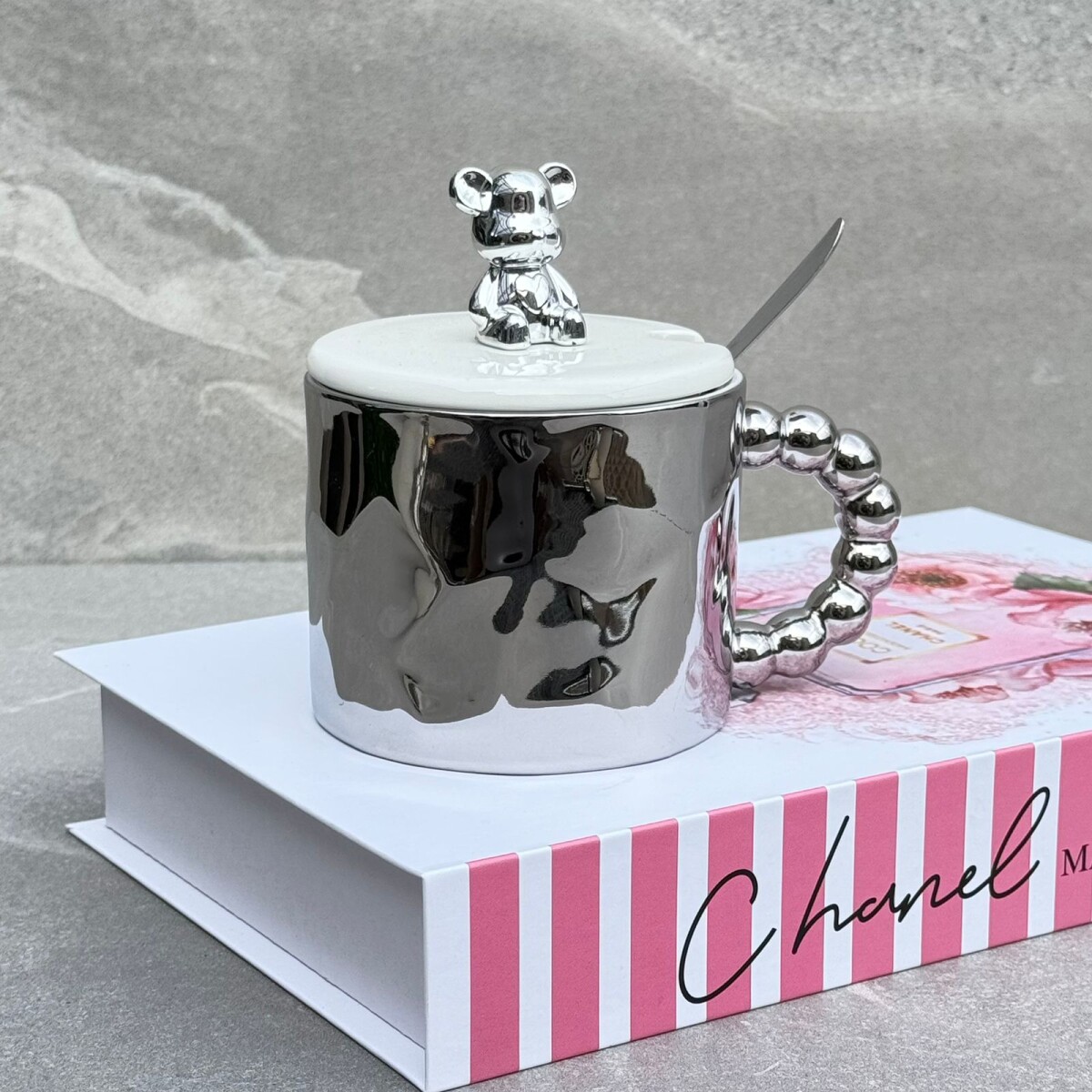 Taza De Ceramica Osito Con Tapa Y Cuchara - 300 ml 