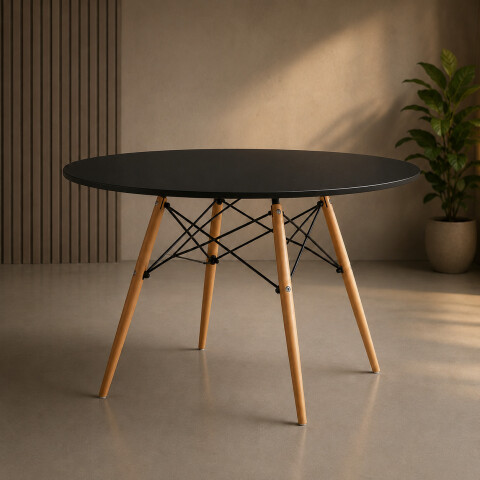 Mesa Comedor ComboHome Eames Redonda Laqueada 100Cm Premium Negro 1