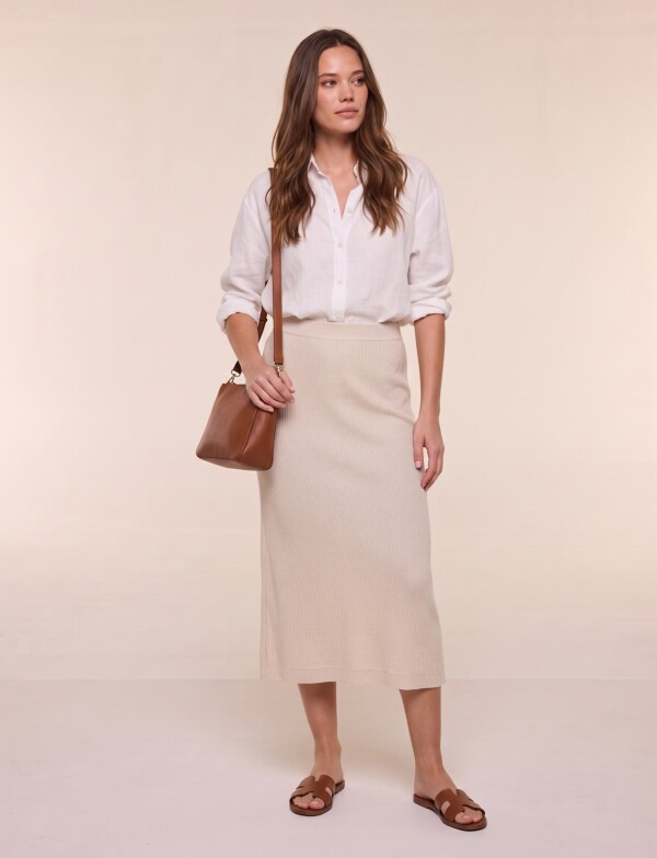Falda Midi Tejida BEIGE CLARO