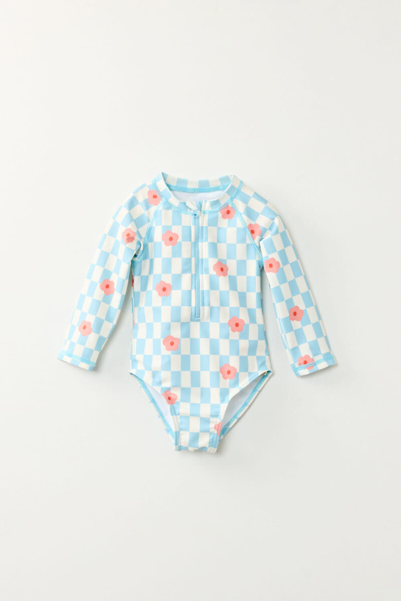 Malla Estampado Damero Celeste