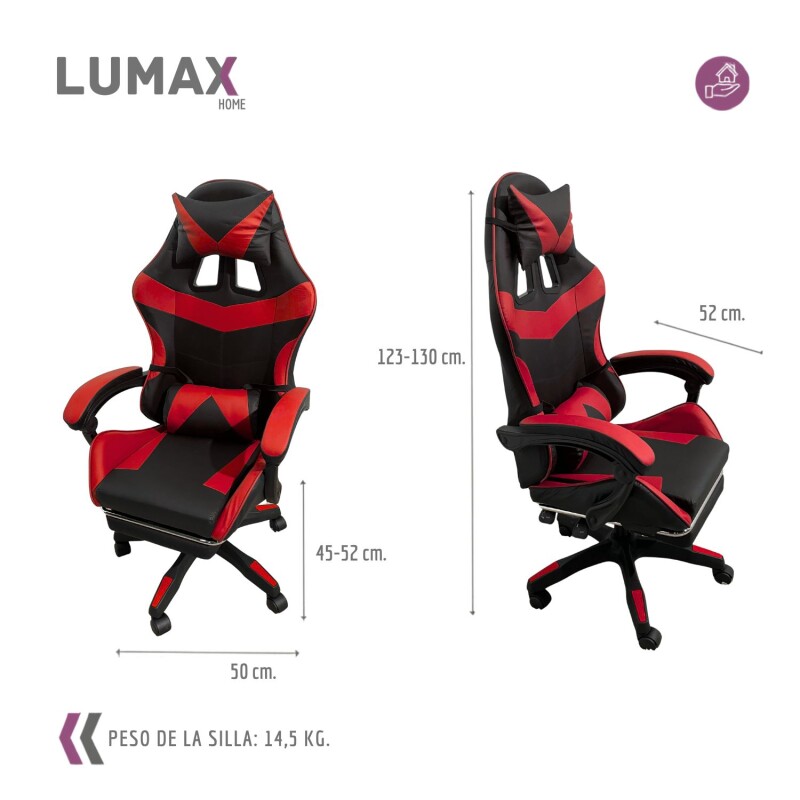 Silla Gamer Lumax Modelo ROM Negro/Rojo