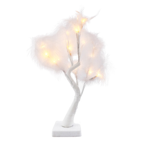 Arbol blanco con plumas y luces Arbol blanco con plumas y luces